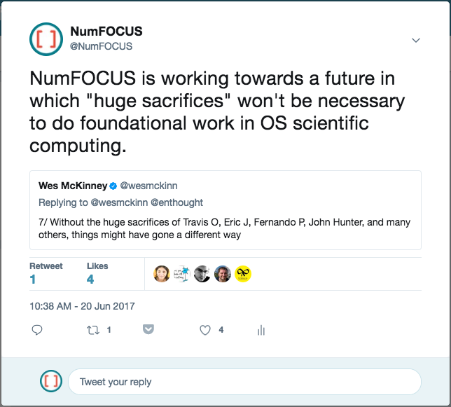NumFOCUS is working towards a future in which "huge sacrifices" won't be necessary to do foundational work in OS scientific computing.