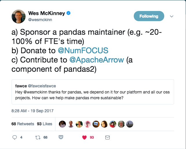 Wes McKinney tweet